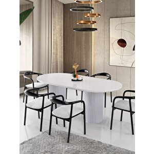 Liora İskandinav Oval Natural Ahşap Bohem Masa 90x200 Beyaz - Beyaz