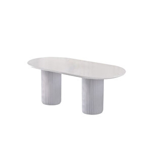 Liora İskandinav Oval Natural Ahşap Bohem Masa 90x200 Beyaz - Beyaz