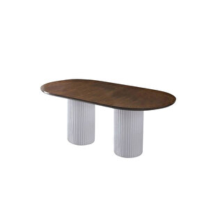 Liora İskandinav Oval Natural Ahşap Bohem Masa 90x200 Beyaz - Ceviz