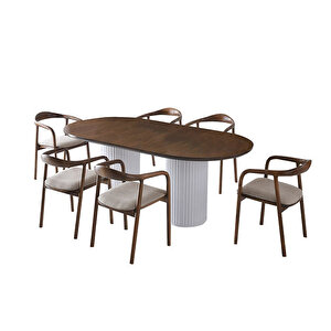 Liora İskandinav Oval Natural Ahşap Bohem Masa 90x200 Beyaz - Ceviz