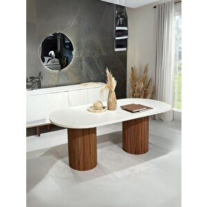 Echo İskandinav Oval Ahşap Bohem Masa 90x160 Ceviz Beyaz