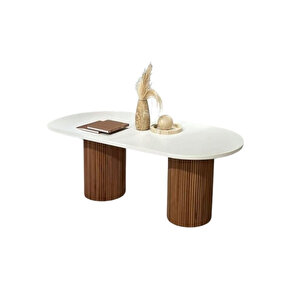 Echo İskandinav Oval Ahşap Bohem Masa 90x160 Ceviz Beyaz