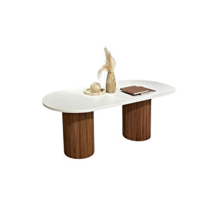 Echo İskandinav Oval Ahşap Bohem Masa 90x160 Ceviz Beyaz
