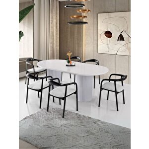 Echo İskandinav Oval Ahşap Bohem Masa 90x160 Beyaz - Beyaz