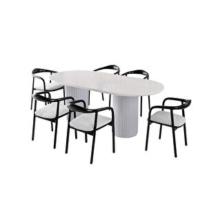 Echo İskandinav Oval Ahşap Bohem Masa 90x160 Beyaz - Beyaz