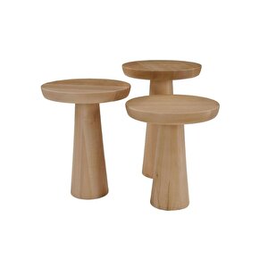 Mushroom 3'lü Zigon Sehpa Doğal Ahşap
