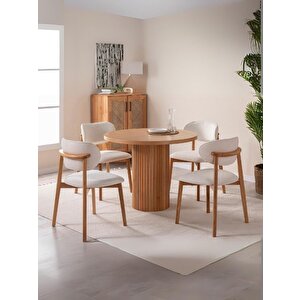 Boho İskandinav Natural Ahşap Masa Sandalye Takımı 90x90 Natural