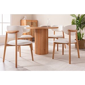Boho İskandinav Natural Ahşap Masa Sandalye Takımı 90x90 Natural