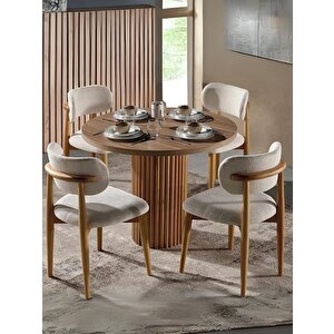 Boho İskandinav Natural Ahşap Masa Sandalye Takımı 90x90 Ceviz