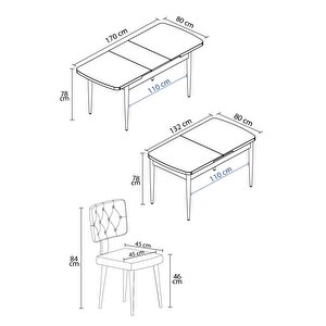 Lars Beyaz Mermer 80x132 Açılabilir Mdf Masa Yemek Odası Takımı,mutfak Takımı 6 Adet Sandalye