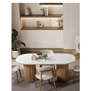 Gaia İskandinav Oval Natural Ahşap Bohem Masa 80x180 Kayın - Beyaz