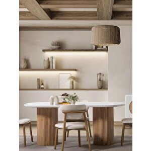 Gaia İskandinav Oval Natural Ahşap Bohem Masa 80x180 Kayın - Beyaz