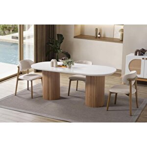 Gaia İskandinav Oval Natural Ahşap Bohem Masa 80x180 Kayın - Beyaz