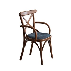 Gazzini Thonet Kolçaklı Sandalye Ceviz-Mavi