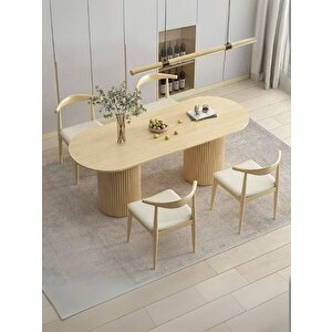 Sierra İskandinav Oval Ahşap Bohem Masa 90x180 Krem Krem