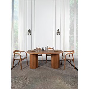 Sierra İskandinav Oval Ahşap Bohem Masa 90x180 Ceviz-Ceviz