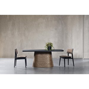 Barocco İtalyan Still Oval Ahşap Yemek Masası 100x200 Ceviz-Siyah