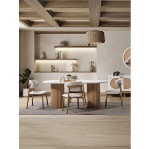 Narven Bohem Natural Ahşap Masa Sandalye Takımı 90x180 Kayın - Beyaz