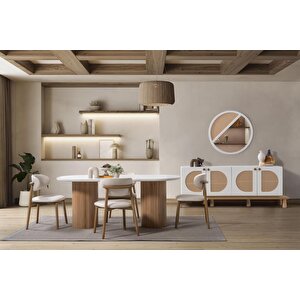 Narven Bohem Natural Ahşap Masa Sandalye Takımı 90x180 Kayın - Beyaz