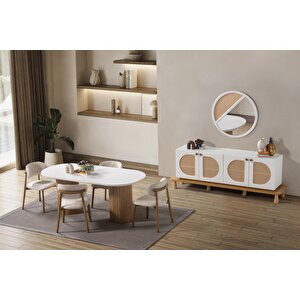 Narven Bohem Natural Ahşap Masa Sandalye Takımı 90x180 Kayın - Beyaz