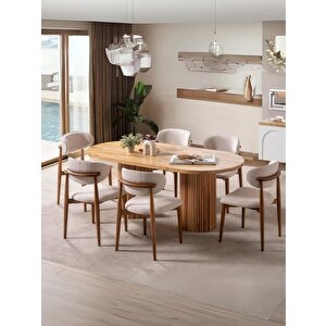 Narven Bohem Natural Ahşap Masa Sandalye Takımı 90x180 Natural
