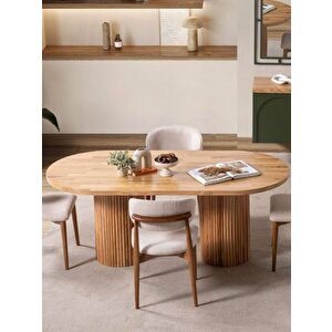 Narven Bohem Natural Ahşap Masa Sandalye Takımı 90x180 Natural