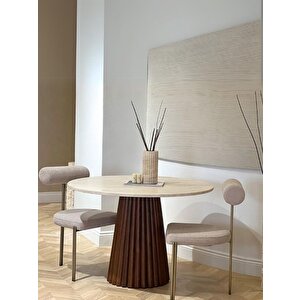 Acantus Traverten Ahşap Yemek Masası 110x110 Ceviz