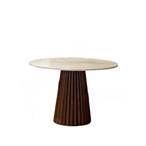 Acantus Traverten Ahşap Yemek Masası 110x110 Ceviz