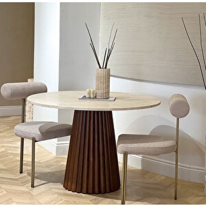 Acantus Traverten Ahşap Yemek Masası 110x110 Ceviz
