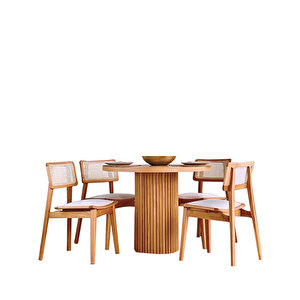 Athena İskandinav Natural Ahşap Masa Sandalye Takımı 100x100 Natural
