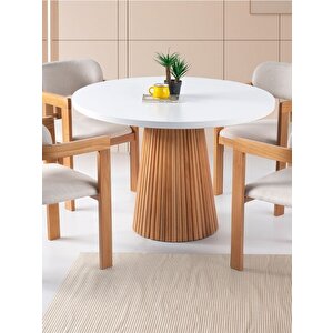 Milas Natural Ahşap Bohem Yemek Masası 110x110 Kayın - Beyaz