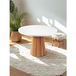Milas Natural Ahşap Bohem Yemek Masası 110x110 Kayın - Beyaz
