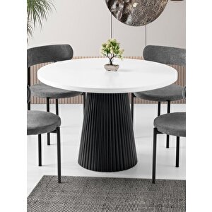 Milas Natural Ahşap Bohem Yemek Masası 110x110 Siyah-Beyaz