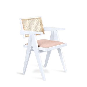 Luna Pergel Hazeranlı Model Hasırlı Natural Ahşap Sandalye Beyaz-Krem