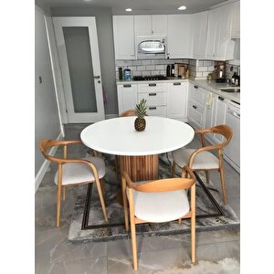 Kleopatra İskandinav Natural Ahşap Masa Sandalye Takımı 90x90 Kayın - Beyaz