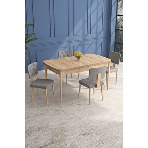 Lars Meşe 80x132 Açılabilir Mdf Masa Yemek Odası Takımı,mutfak Takımı 4 adet Sandalye Gri