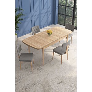 Lars Meşe 80x132 Açılabilir Mdf Masa Yemek Odası Takımı,mutfak Takımı 4 adet Sandalye Gri