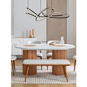 Sierra İskandinav Oval Natural Ahşap Bohem Masa 90x180 Kayın - Beyaz