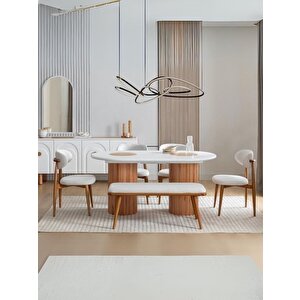 Louise Bohem Natural Ahşap Masa Sandalye Takımı 90x190 Kayın - Beyaz