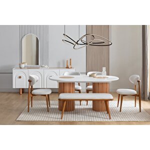 Louise Bohem Natural Ahşap Masa Sandalye Takımı 90x190 Kayın - Beyaz