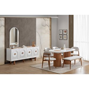 Louise Bohem Natural Ahşap Masa Sandalye Takımı 90x190 Kayın - Beyaz
