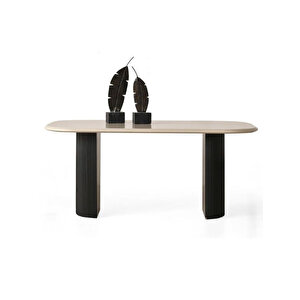 Zeno Oval Ahşap Bohem Yemek Masası 90x180 Siyah - Krem