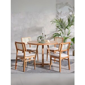 Posedion Natural Ahşap Masa Sandalye Takımı 110x110 Natural