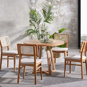 Posedion Natural Ahşap Masa Sandalye Takımı 110x110 Natural