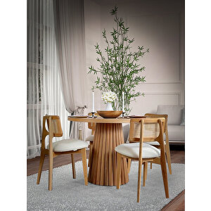 Seraphine İskandinav Natural Ahşap Masa Sandalye Takımı 110x110 Natural