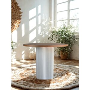 Arya Yuvarlak Ahşap Bohem Masa 130x130 Beyaz - Kayın