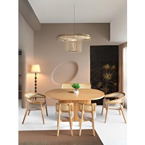 Nordik İskandinav Natural Ahşap Masa Sandalye Takımı 90x160 Natural