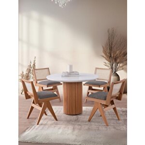 Miles İskandinav Natural Ahşap Bohem Masa Sandalye Takımı 100x100 Kayın - Beyaz