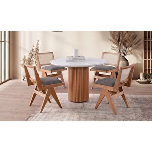 Miles İskandinav Natural Ahşap Bohem Masa Sandalye Takımı 100x100 Kayın - Beyaz