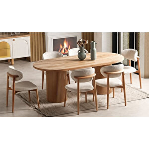 Heloise Bohem Natural Ahşap Masa Sandalye Takımı 90x180